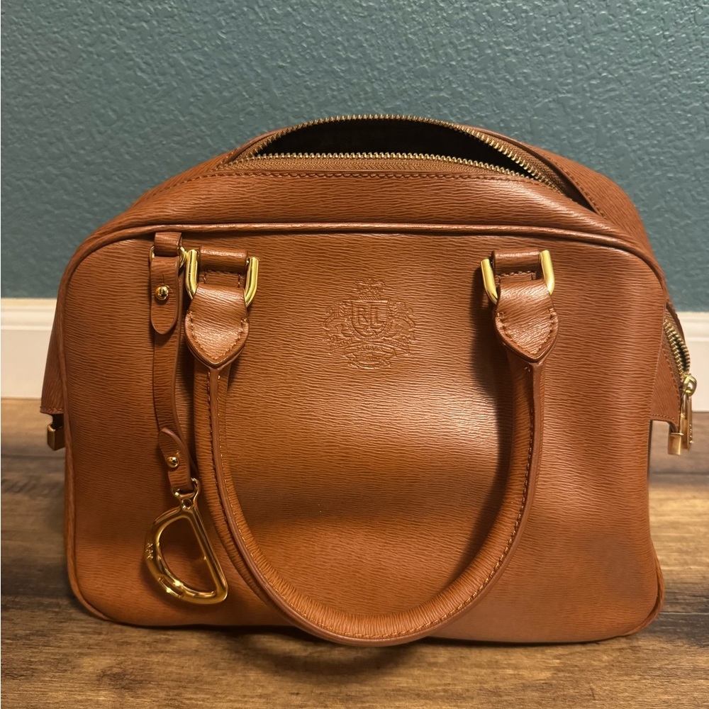Lauren Ralph Lauren Structured Satchel Bag – Cognac Brown Leather